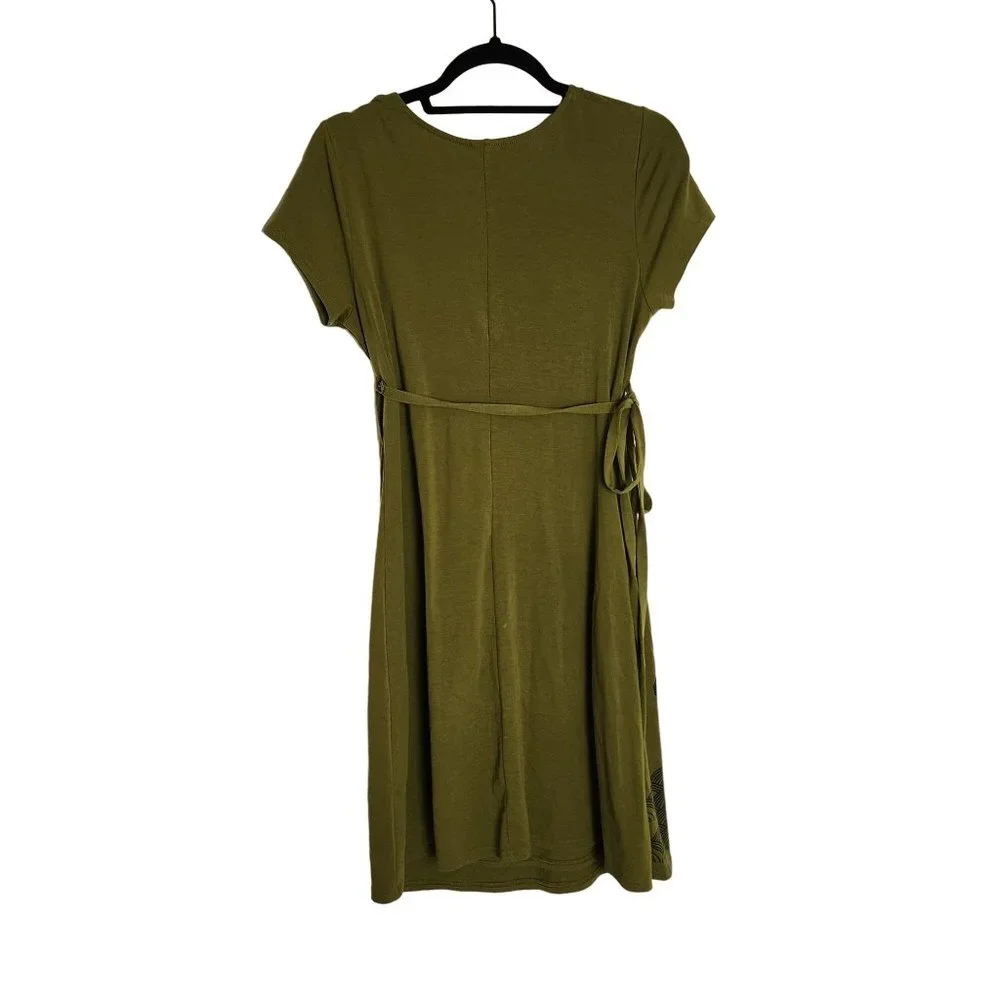 The North Face Kayla Olive Floral Wrap Jersey Pocket Midi Dress Sz S - Picture 2 of 4
